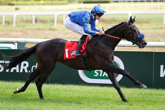 CHIEFLAND celebrates commanding debut victory among youngsters at Baden-Baden
